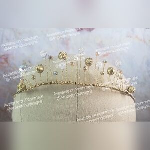 Adjustable One Of A Kind Simple Gold Premium Crystal Tiara